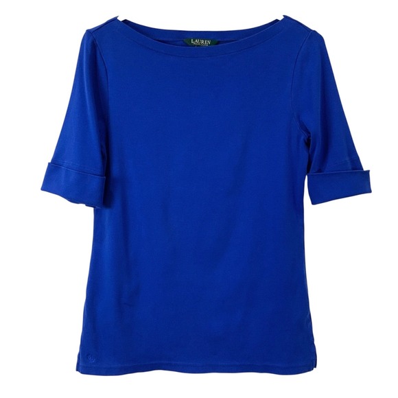 Lauren Ralph Lauren Tops - Lauren Ralph Lauren Women Blue Boat Neck 3/4 Sleeve Cuffed Casual Top Size M